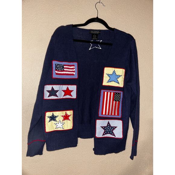 All Points Academia Preppy Red White Blue Patriotic Flag Stars & Stripes Cardian - Picture 1 of 8